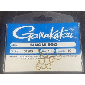 Gamakatsu Size 10 Gold Single Egg Fishing Fish Hooks New Package of 10